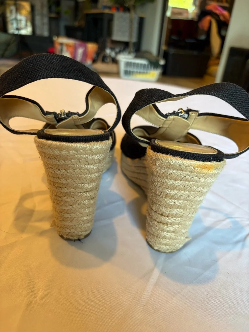 Michael Kors Black Espadrille Wedge Sandals with Front Zip